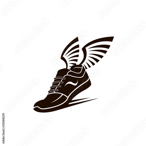 speeding sport shoes with wings isolated on white background