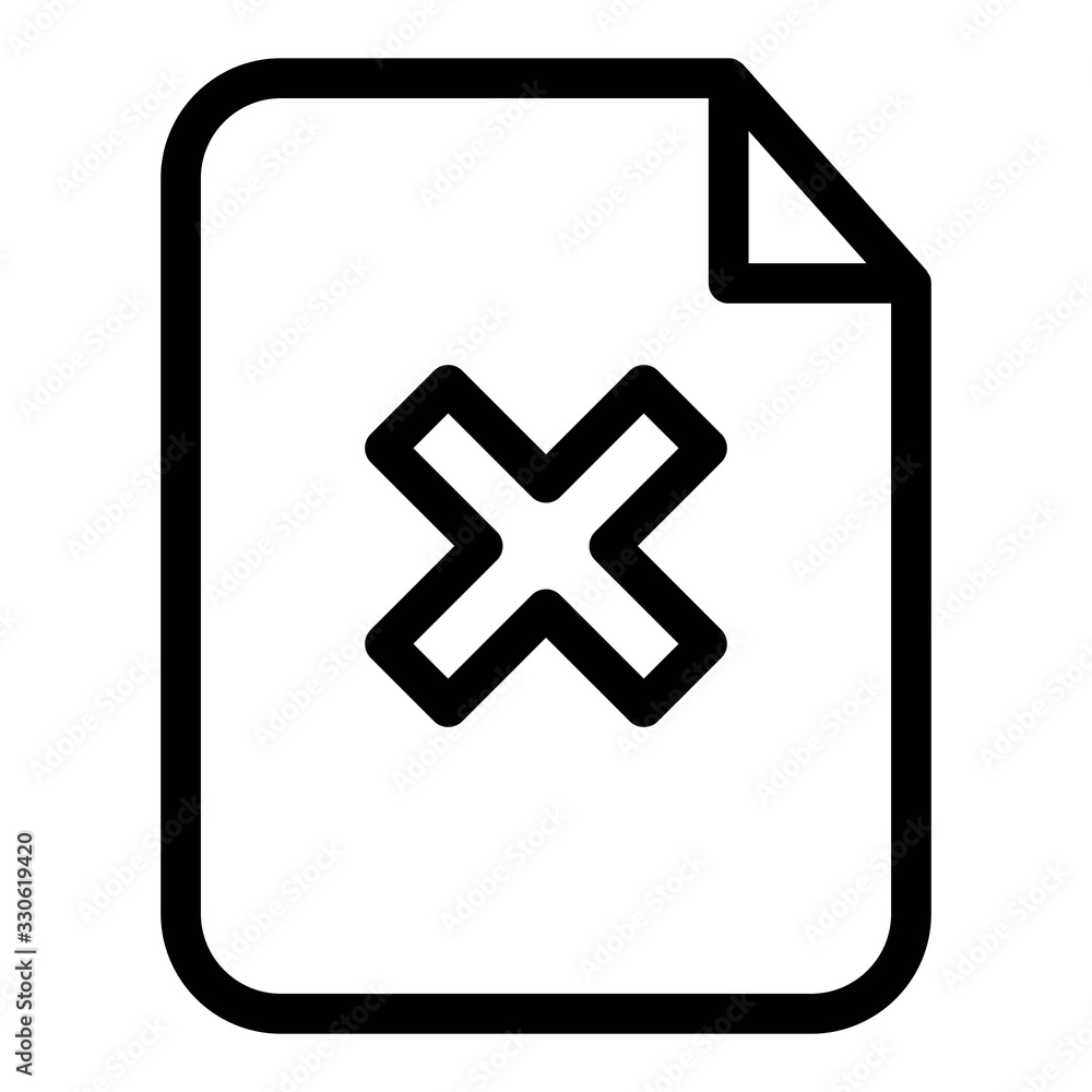 Close document icon. File with cancel symbol. Delete, remove doc page sign illustration for perfect mobile and web designs. Close document icon. File with cancel symbol. Delete, remove doc page sign illustration for perfect mobile and web designs.