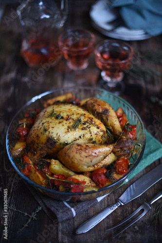  Tasty roasted turkey or chicken. Grilled chicken with vegetables.