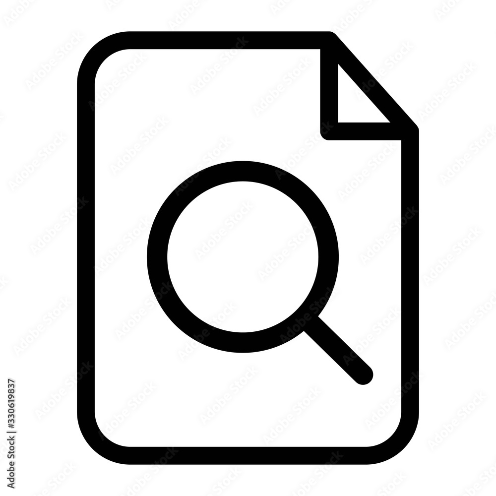Document with search icon. Search for file symbol. Doc with magnifying glass illustration. Document with search icon. Search for file symbol. Doc with magnifying glass illustration.