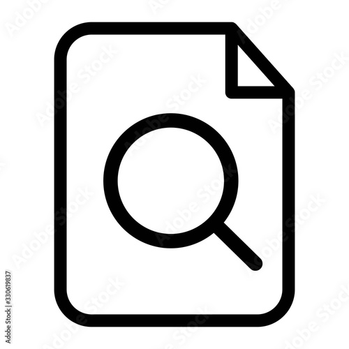 Document with search icon. Search for file symbol. Doc with magnifying glass illustration.