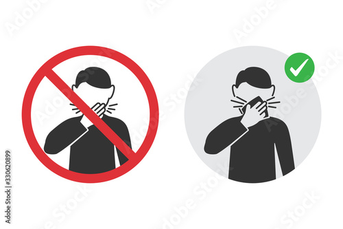 Prohibition signs for wrong cough and the correct method