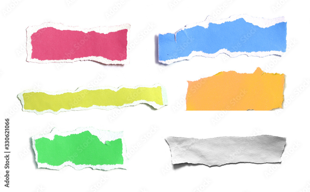 Colorful of ripped paper on white background, space for advertising copy. Colorful of ripped paper on white background, space for advertising copy.