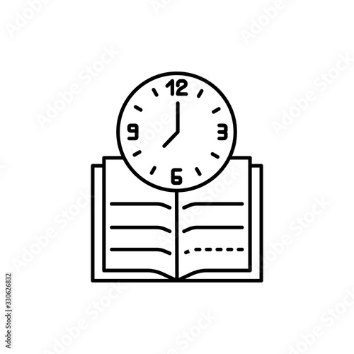 Clock, book icon. Simple line, outline vector elements of time management for ui and ux, website or mobile application