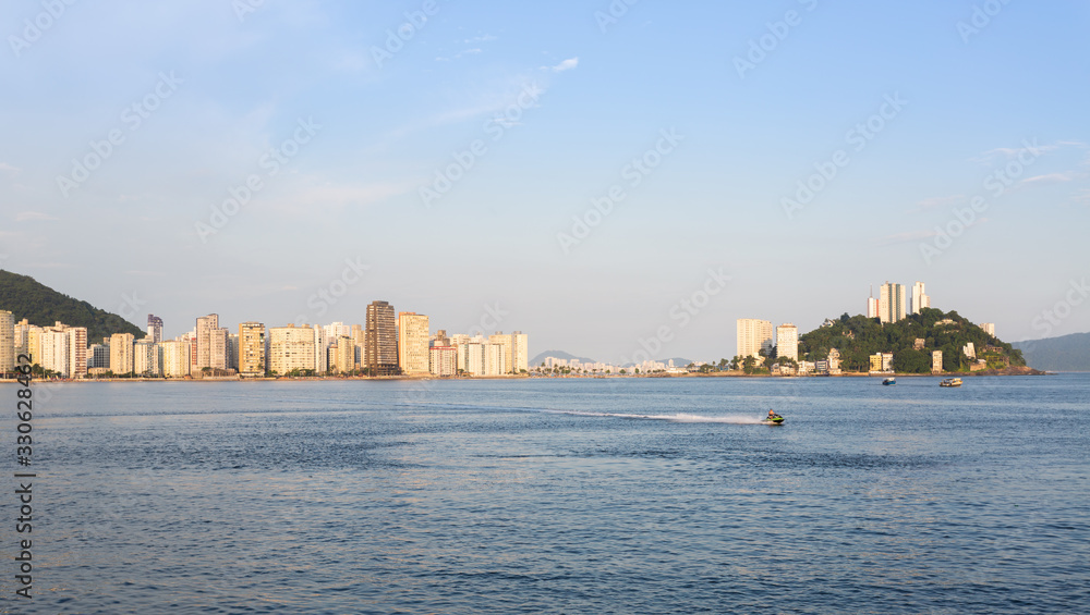 Late summer afternoon in the bay of Sao Vicente, with Porchat Island in the background.