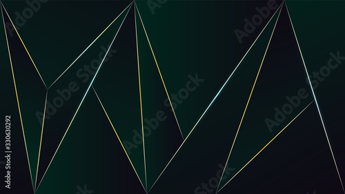 Polygon abstract shapes line gold green dark gradient vector background