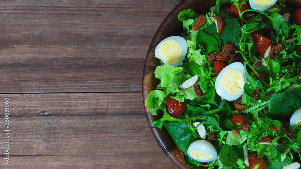 food background of salad on wooden table food background of salad on wooden table