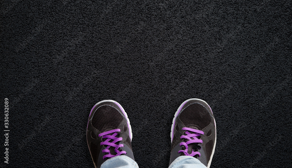 Person Standing on Asphalt Feet Selfie With Copy Space Person Standing on Asphalt Feet Selfie With Copy Space