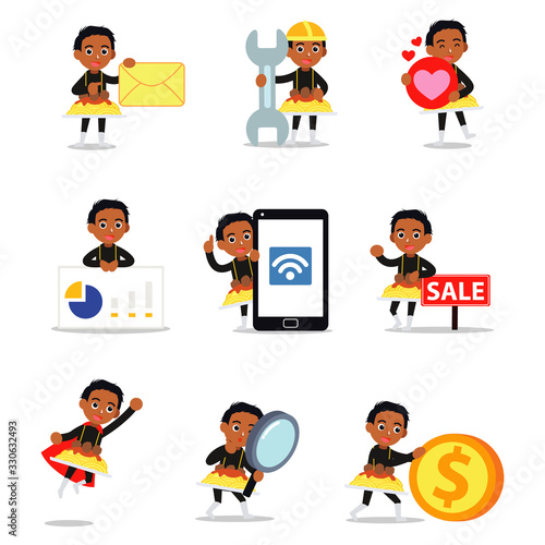 Set character of man serves spaghetti and meatballs for traditional family Sunday supper.