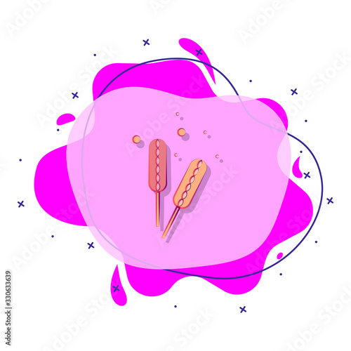 Sausage on stick colored liquid bacdge icon. Simple color vector of circus icons for ui and ux, website or mobile application
