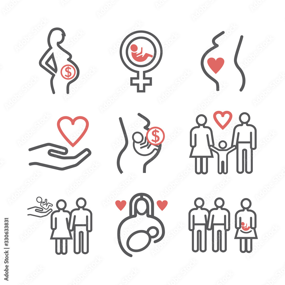 Surrogacy line icons set. Vector signs for web graphics