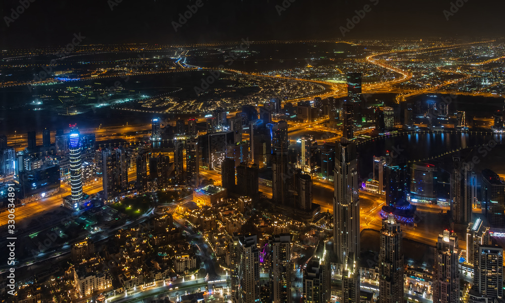 DUBAI, UNITED ARAB EMIRATES - MAY 2019: Burj Khalifa skyscraper in Dubai, United Arab Emirates. It is the tallest artificial structure in the world, standing at 829.8 m 2,722 ft