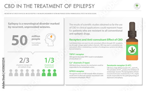 CBD in the Treatment of Epilepsy horizontal business infographic illustration about cannabis as herbal alternative medicine and chemical therapy, healthcare and medical science vector.