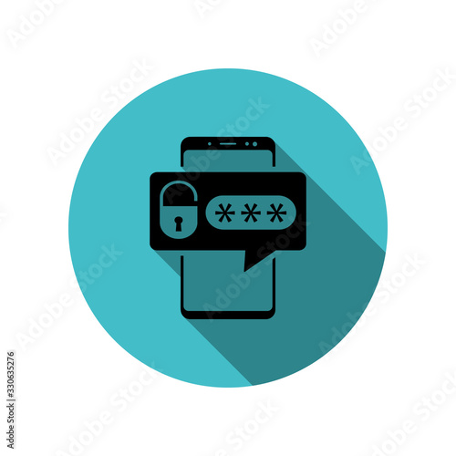Smartphone, lock, password long shadow icon. Simple glyph, flat vector of mobile concept icons for ui and ux, website or mobile application