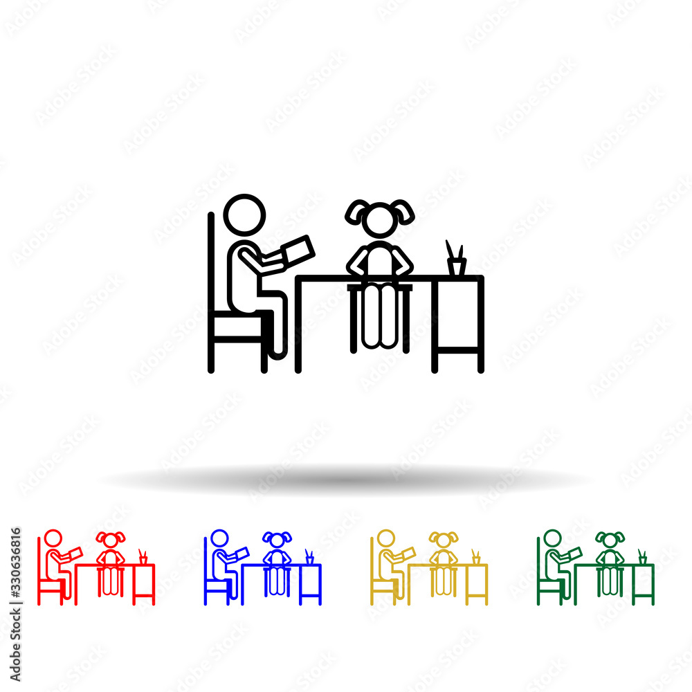 Home schooling, parent teaching multi color icon. Simple thin line, outline vector of home schooling icons for ui and ux, website or mobile application Home schooling, parent teaching multi color icon. Simple thin line, outline vector of home schooling icons for ui and ux, website or mobile application