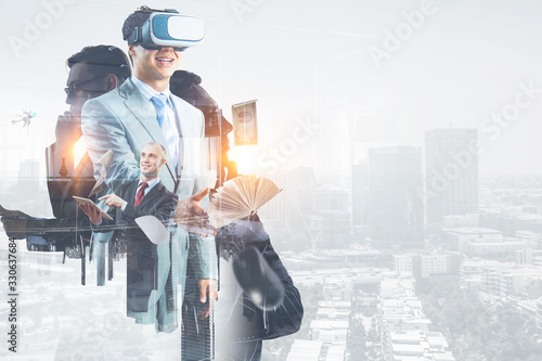 Businessman in VR glasses . Mixed media