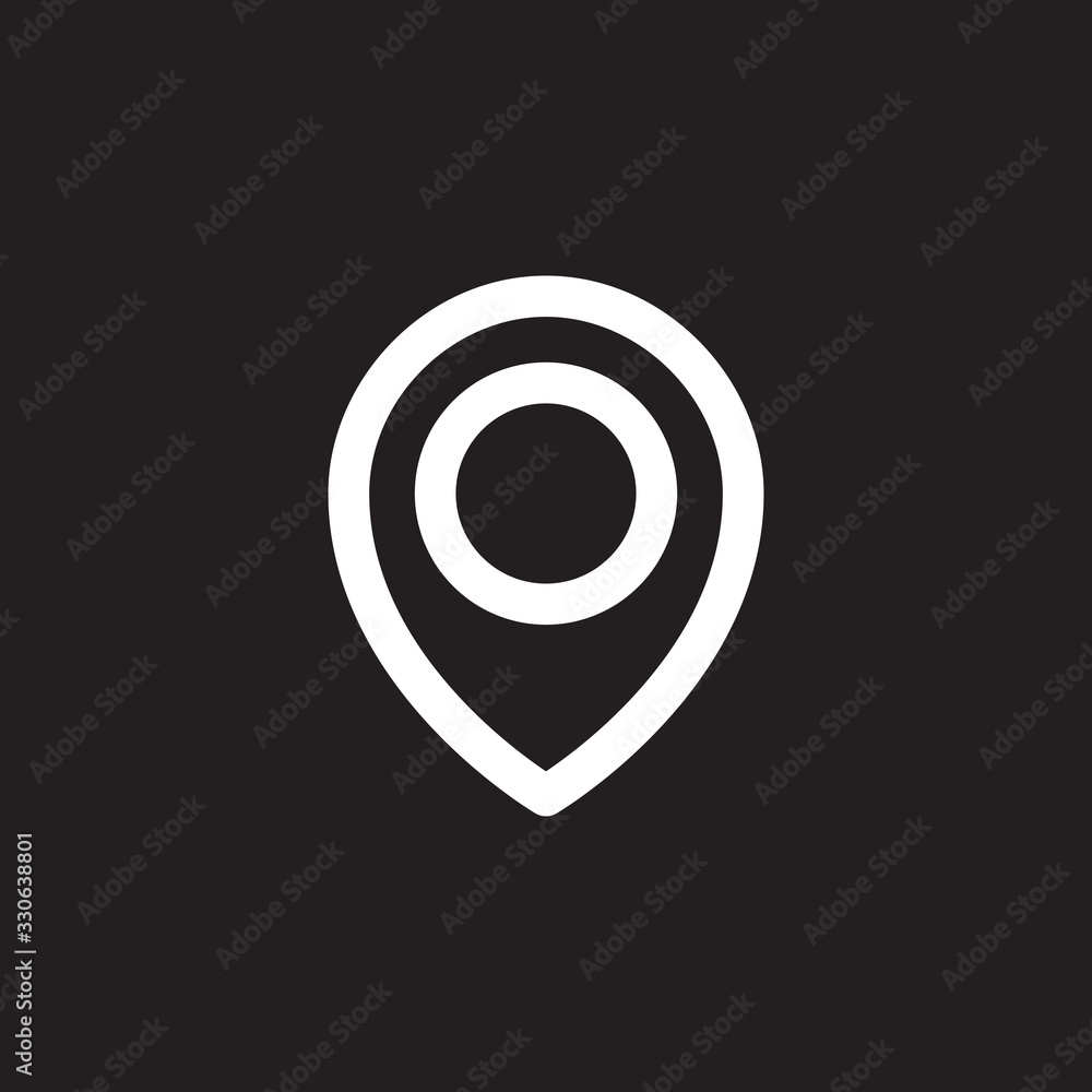Simple map pin. Concept of global coordinate, dot, needle tip, ui. Flat style trend modern brand graphic design on black background Simple map pin. Concept of global coordinate, dot, needle tip, ui. Flat style trend modern brand graphic design on black background