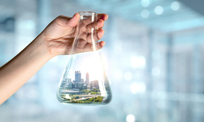 City inside a glass bottle