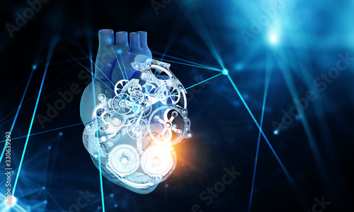 Billede på lærred Anatomic heart made with steel gears and mechanic parts