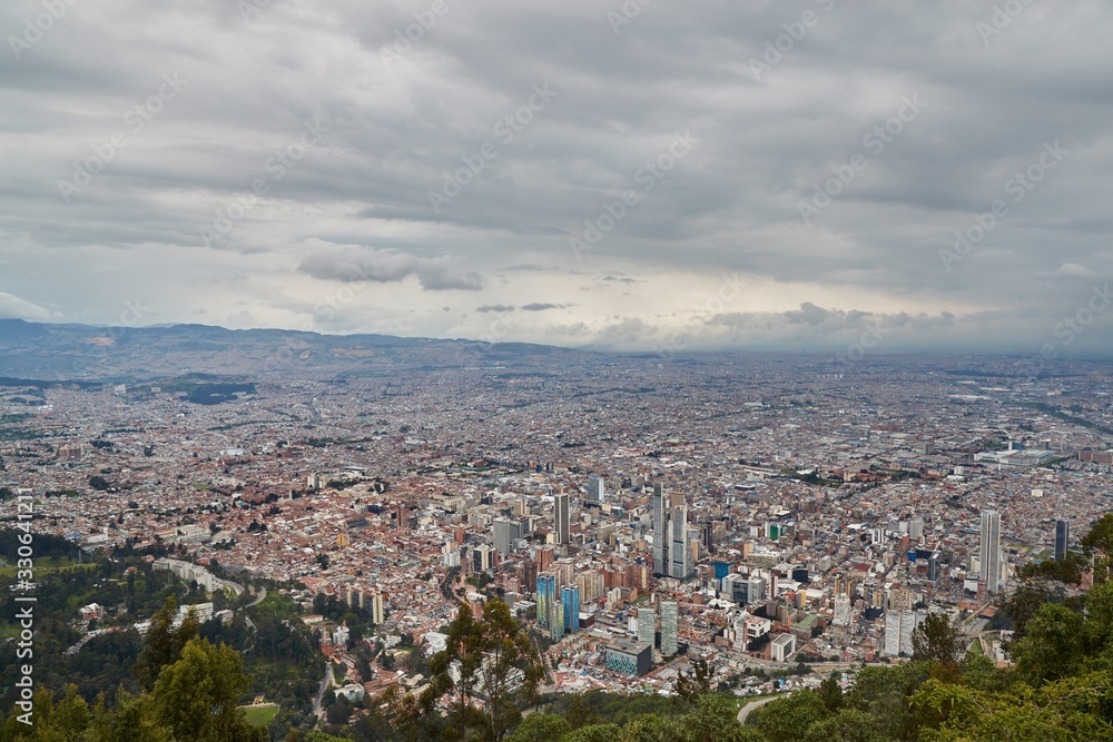 City of Bogota, Colombia on dull misty rainy day