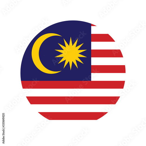 Malaysia flag in glossy round button of icon. flag logo of Malaysia emblem isolated on white background, Malaysia national concept sign, Vector illustration.