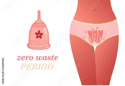 Menstrual cup, feminine period hygiene product. Eco protection for woman during period. Vector illustration on white background.