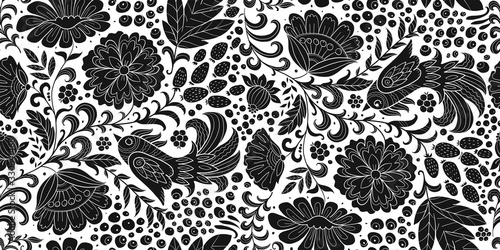 Magic forest with birds, seamless pattern for your design