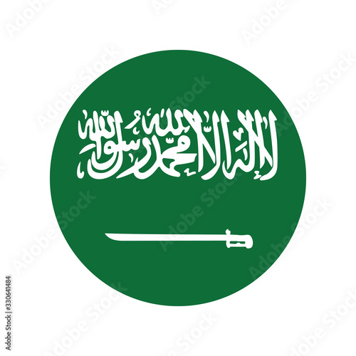 Saudi arabia flag in glossy round button of icon. flag logo of Saudi arabia emblem isolated on white background, Saudi arabia national concept sign, Vector illustration.