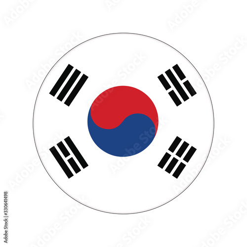 South Korea flag in glossy round button of icon. flag logo of South Korea emblem isolated on white background, South Korea national concept sign, Vector illustration.
