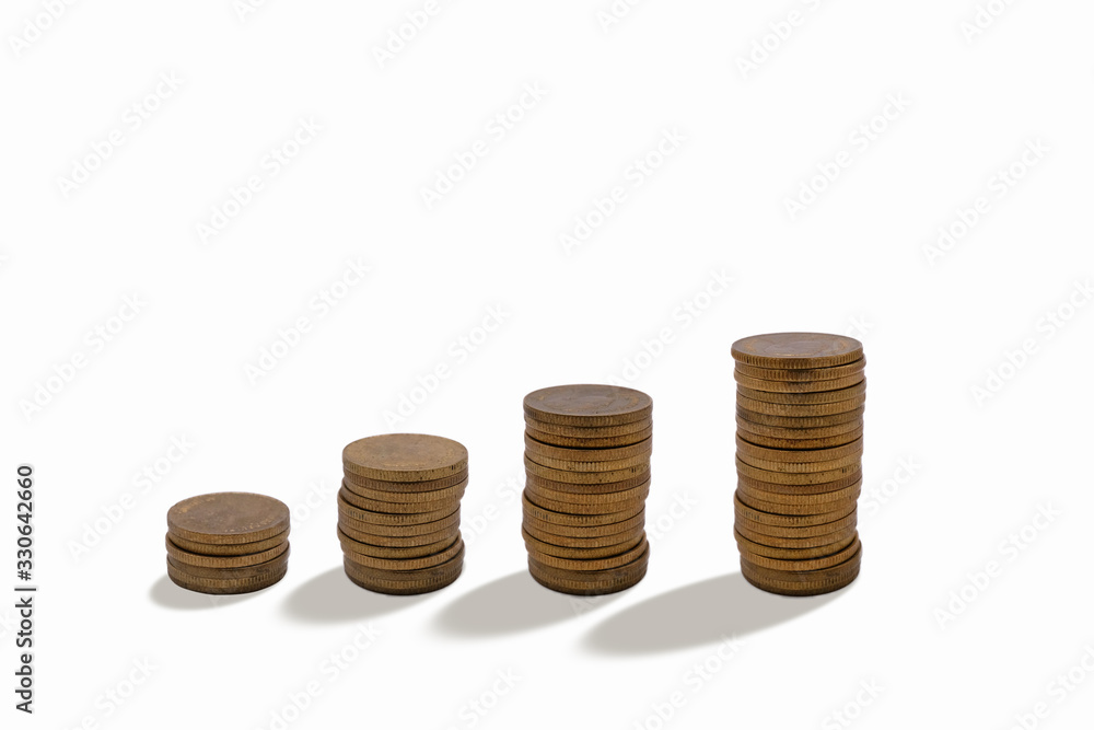 Coin stacks and shadow on white background Coin stacks and shadow on white background