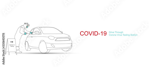 corona virus dirve through testing station. covid-19 test center vector illustration.
