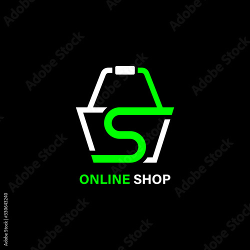 Abstract logo shopping basket on a black background.