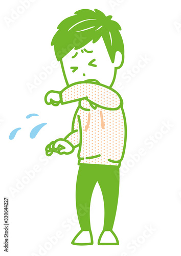 咳を腕で押さえる男性　ポーズ　イラスト