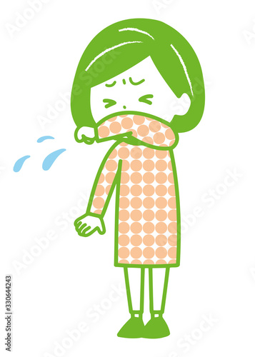 咳を腕で押さえる女性　ポーズ　イラスト