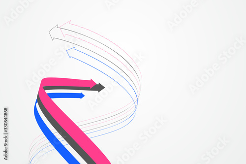 Abstract graphics composed of staggered arrows symbolize the meaning of cooperation and development.