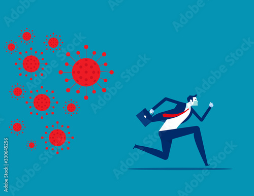 Businessman run away from COVID 19 virus. Implications for business