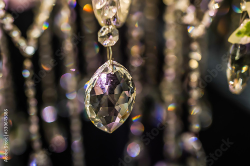 Indian wedding reception decorative crystal chandelier close up