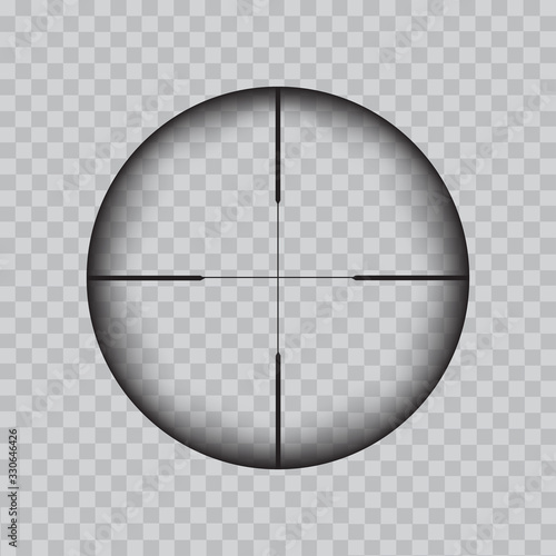 Sniper scope crosshairs view. Realistic optical sight on transparent. Vector