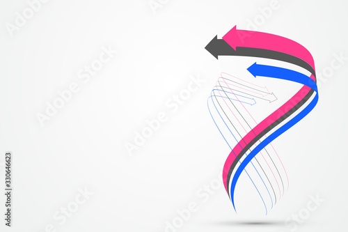 Abstract graphics composed of staggered arrows symbolize the meaning of cooperation and development.