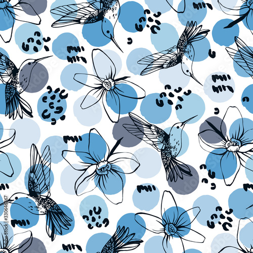 Vector seamless pattern with colibri.