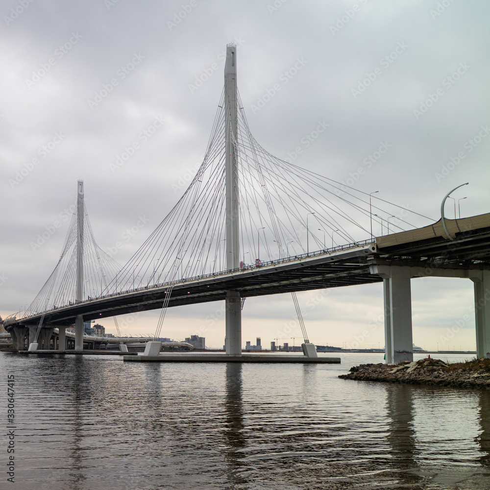 St. Petersburg. Russia, October 20, 2019. The cable-stayed bridge across the Petrovsky fairway of the western high-speed diameter.