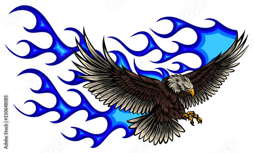 vector illustration of Eagle with Flame blue