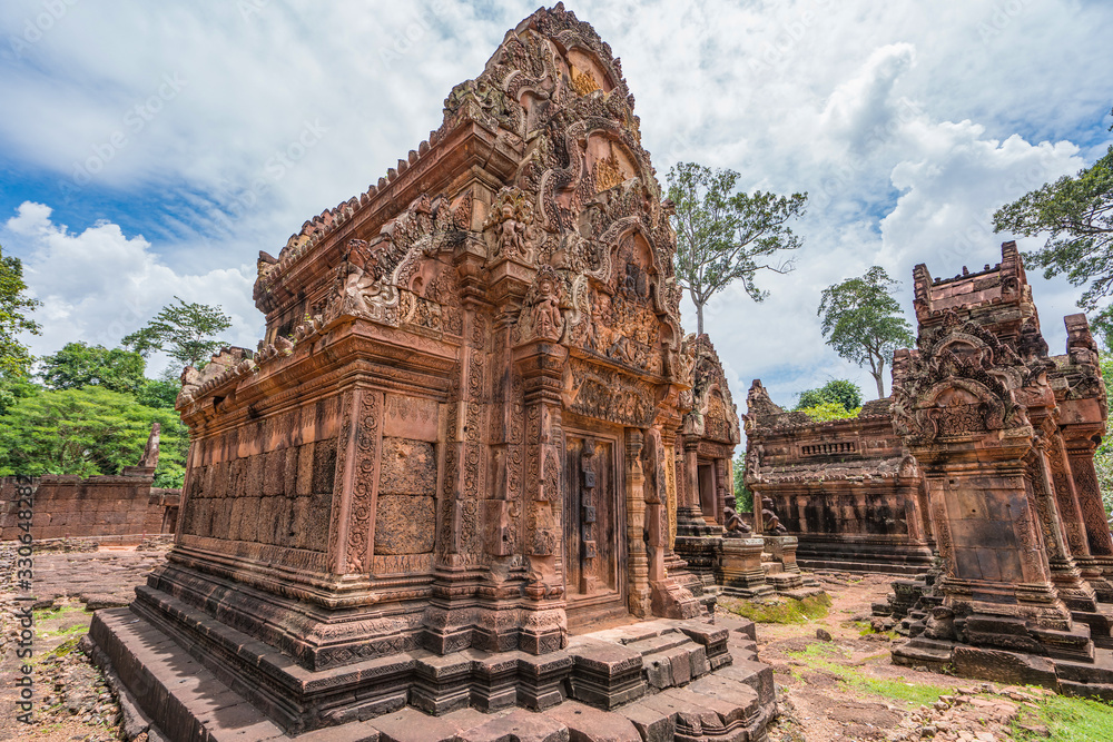 Banteay Srei Castle or Banteaysrei Khmer temple at Angkor in siem reap Cambodia