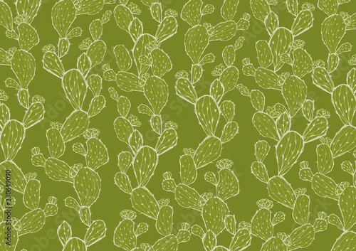 レトロなサボテン柄の背景素材　手書きイラスト　メニュー表　植物柄