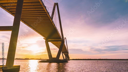 Timelapse of Sunset under the Ravenel Bridge in Charleston, SC 4K