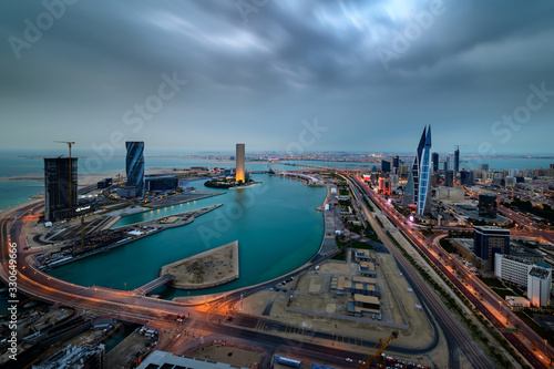 Aerial view of Manama city and newly constructed areas in Manama, Bahrain