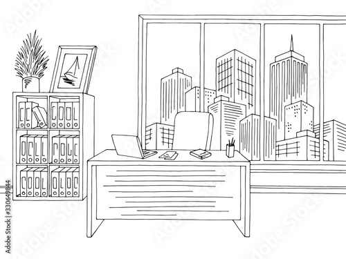 Office graphic black white interior sketch illustration vector
