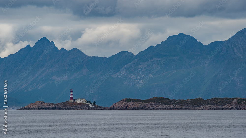Lighthouse at the end of Skutvik to Svolvær ferry route
