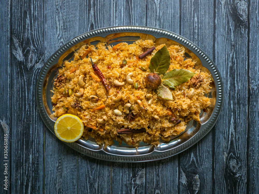 Traditional Indian vegetarian Biryani. Veg biryani recipe Stock Photo