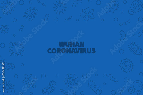 Wuhan Coronavirus concept blue linear illustration or frame